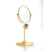 Picture Unique brass table mirror with magnification (2×) in 24K gold with cast enameled brass owl - Il Paralume Marina