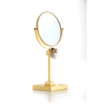 Zdjęcie Wyjątkowe mosiężne stołowe lusterko z powiększeniem (2×) z 24K złota z odlewem emaliowanej mosiężnej sowy - Il Paralume Marina