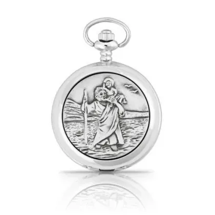 Zdjęcie Kwarcowy zegarek kieszonkowy z postacią świętego Krzysztofa – prezent dla niego