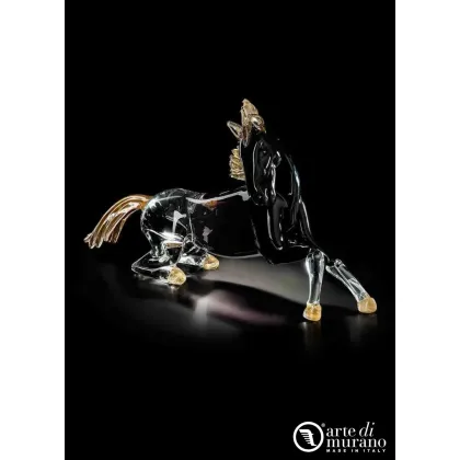 Zdjęcie Designerska figurka czarnego konia ze złota i szkła Murano rozmiar M