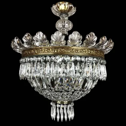 Zdjęcie Lampa sufitowa z brązu i kryształu z trzema światłami - vintage