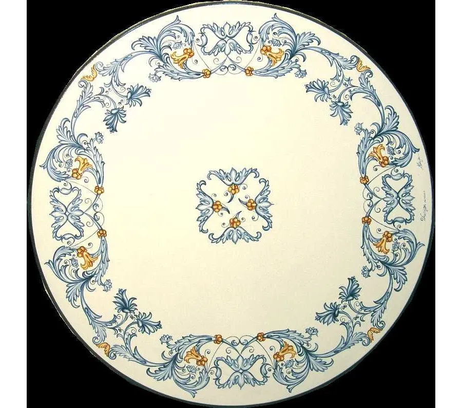 obrazek 1 Okrągły pięknie zdobiony blat do ogrodu wykonany z lawy i ceramiki – Ceramiche Valchida