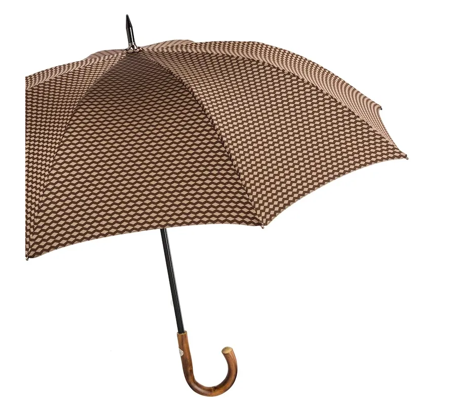 obrazek 9 Stylowy brązowy parasol męski ze wzorem w drobne romby - Pasotti
