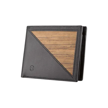 Picture Exclusive men's wallet made of smooth black leather and Amazaque wood