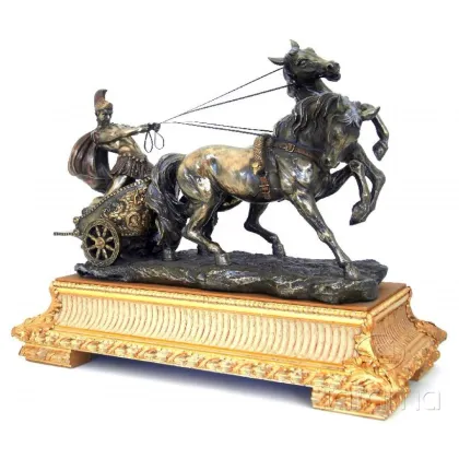 Picture Figure of a Roman in a chariot on a wooden base