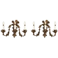 Zdjęcie Para XIX-wiecznych włoskich kinkietów z motywem kwiatowym, ręcznie kutych