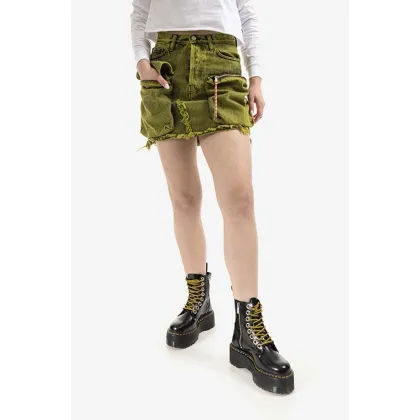 Zdjęcie Aries spódnica jeansowa Acid Washed Cargo Skirt kolor zielony mini prosta AR32304-LIME