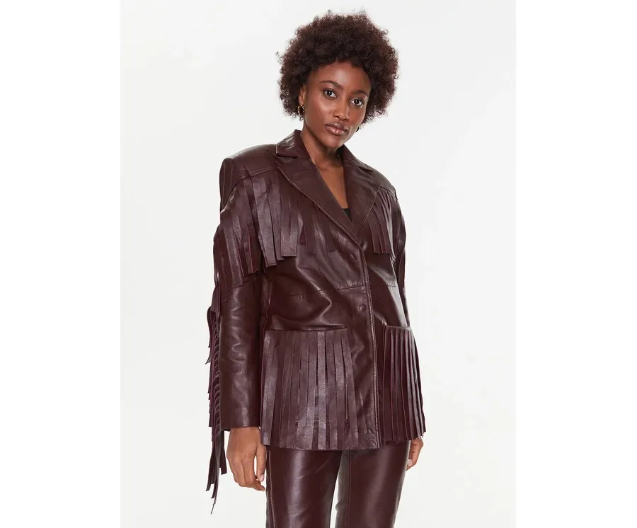 obrazek 1 Remain Kurtka skórzana Leather Fringed RM2051 Bordowy Regular Fit