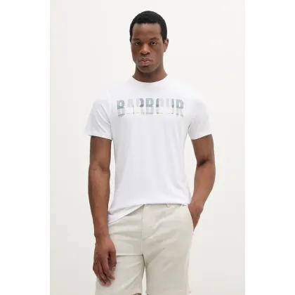Zdjęcie Barbour t-shirt bawełniany męski kolor biały z nadrukiem