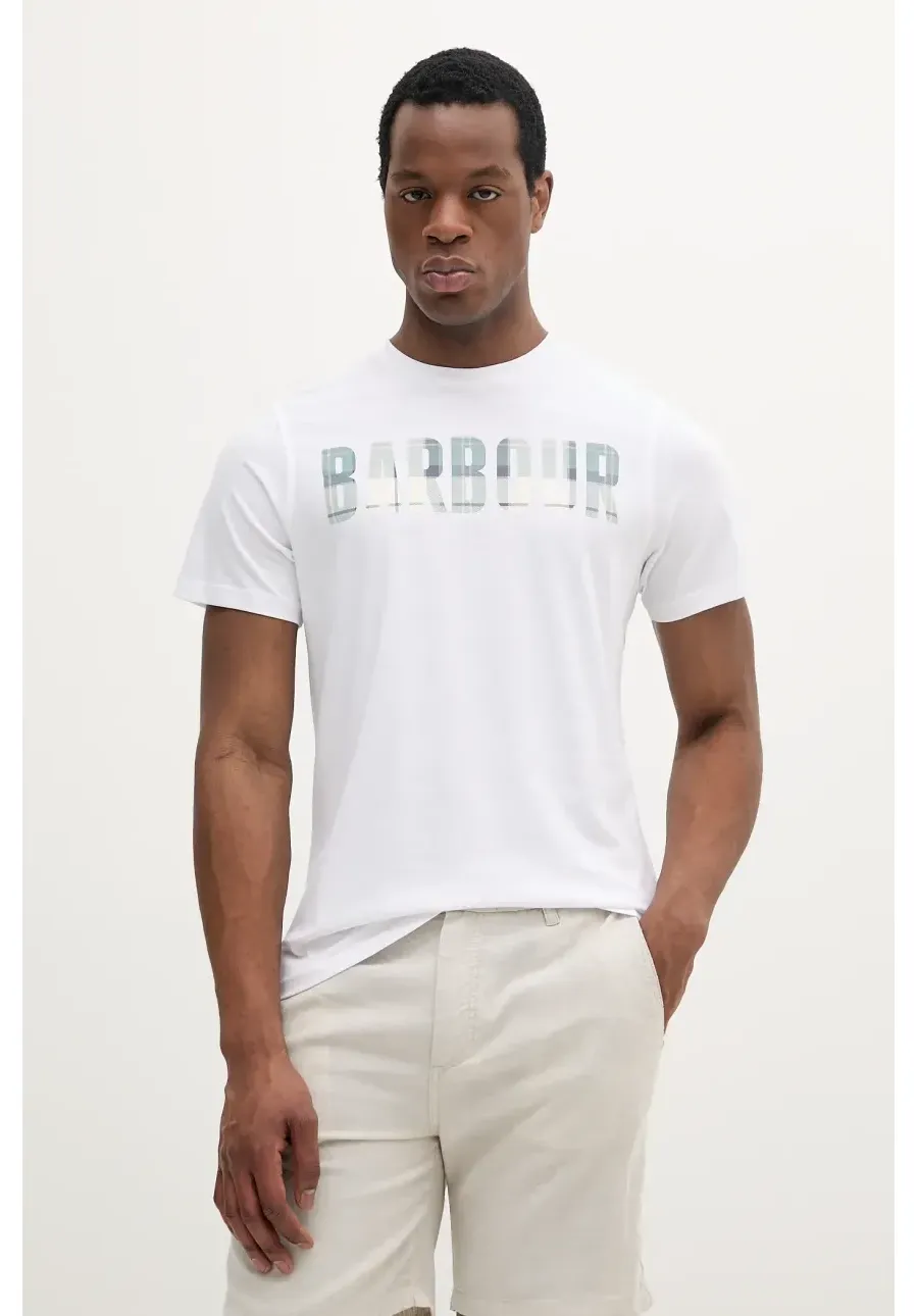 obrazek 1 Barbour t-shirt bawełniany męski kolor biały z nadrukiem