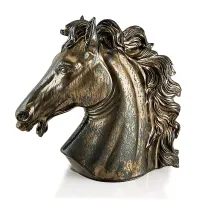 Picture Ceramic large horse head statuette in oxidized bronze - Ahura