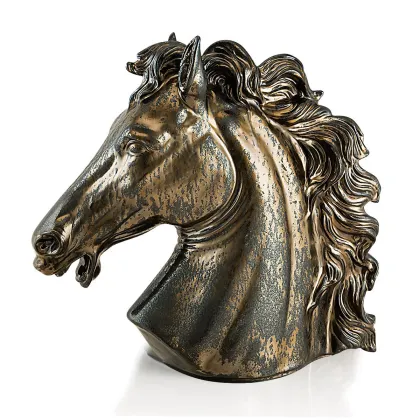 Picture Ceramic large statuette of a horse's head in oxidized bronze - Ahura