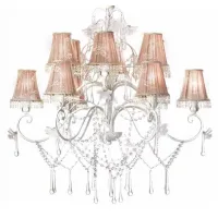 Picture Chandelier with 12 lights in white metal decorated with crystal pendants and roses and drops in Murano glass - Il Paralume Marina