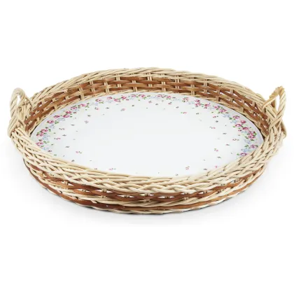 Zdjęcie Piękna porcelanowa taca  do serwowania w wiklinowym koszu – wariant 2 – Leander