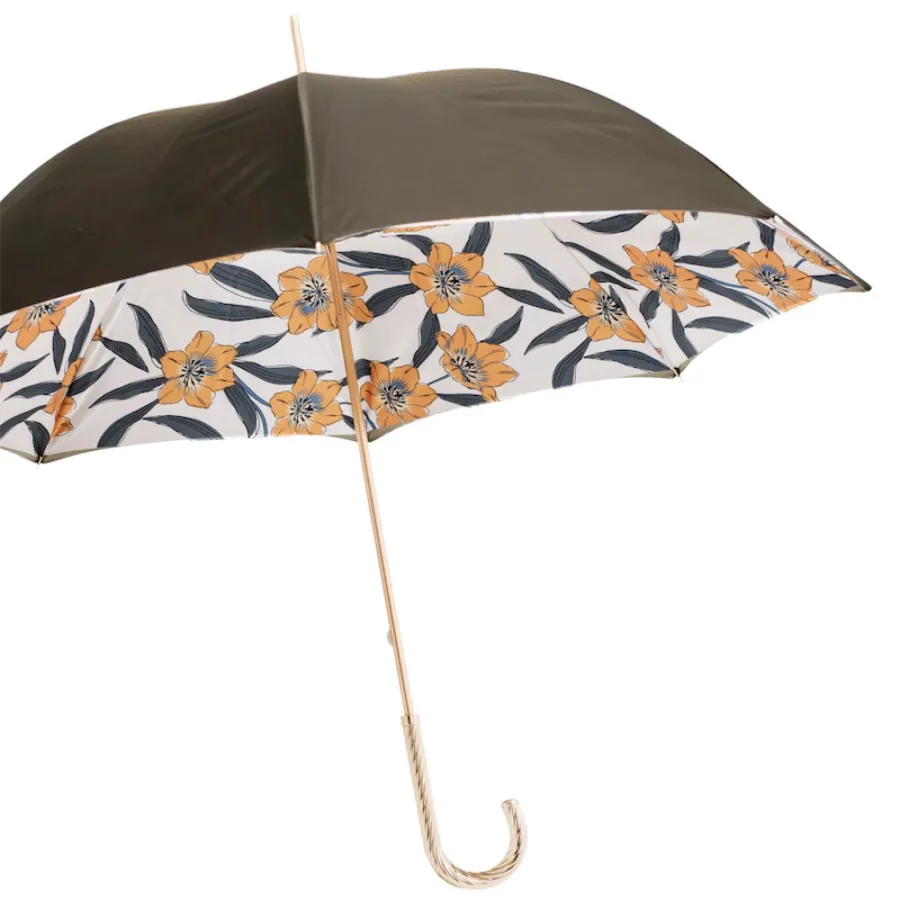 obrazek 6 Stylowy parasol damski w kolorze brązowym zdobiony motywem żółtych kwiatów - Pasotti