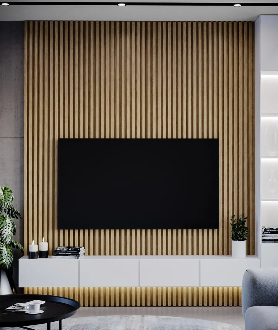 obrazek 1 275x30x2,4 cm LD (6 lameli slim dąb naturalny) panel akustyczny na płycie MDF 6 mm - dekoracja ścienna 3D