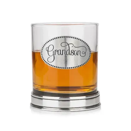 Zdjęcie Stylowa szklanka do whisky z emblematem z napisem „Wnuk” i polerowaną podstawą – prezent dla wyjątkowego wnuka