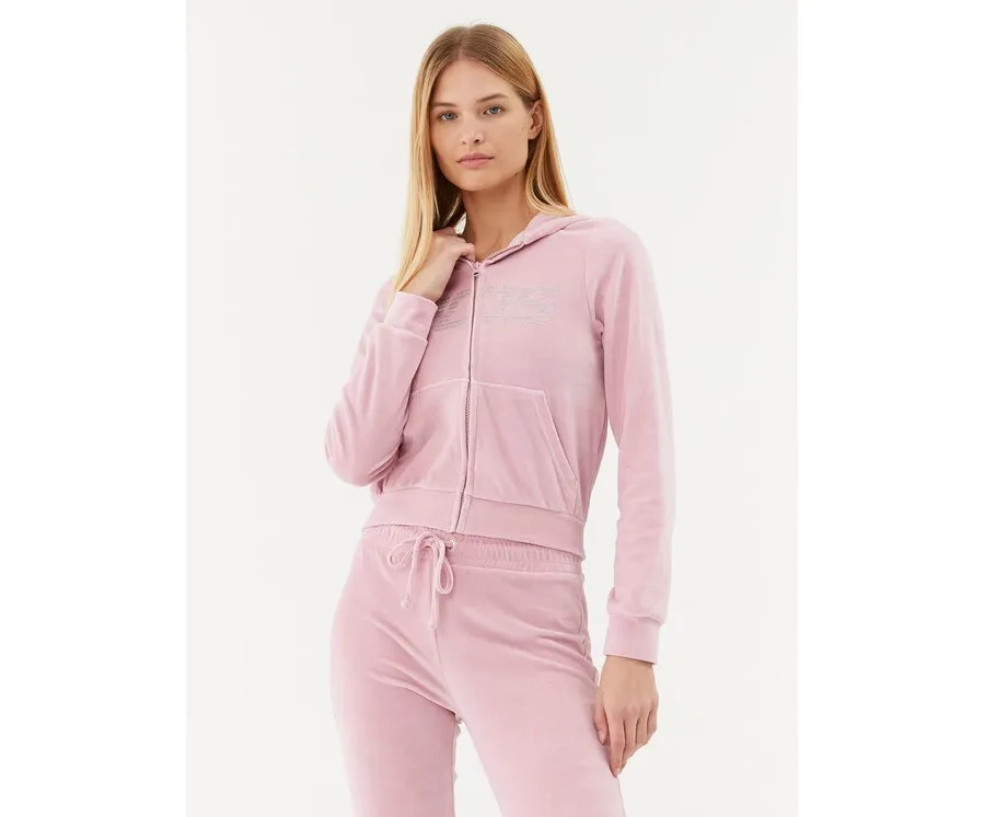 obrazek 1 2005 Bluza Velour Zip Hoodie Różowy Regular Fit