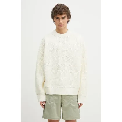 Zdjęcie MKI MIYUKI ZOKU sweter z domieszką wełny Chunky Rib Knit Crewneck męski kolor beżowy ciepły CHUNKY.RIB.KNIT.CREWNE.