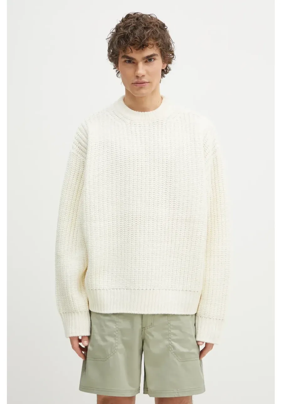 obrazek 1 MKI MIYUKI ZOKU sweter z domieszką wełny Chunky Rib Knit Crewneck męski kolor beżowy ciepły CHUNKY.RIB.KNIT.CREWNE.