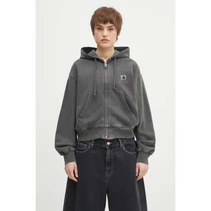 Zdjęcie Carhartt WIP bluza bawełniana Hooded Nelson Jacket damska kolor szary z kapturem z aplikacją I033830
