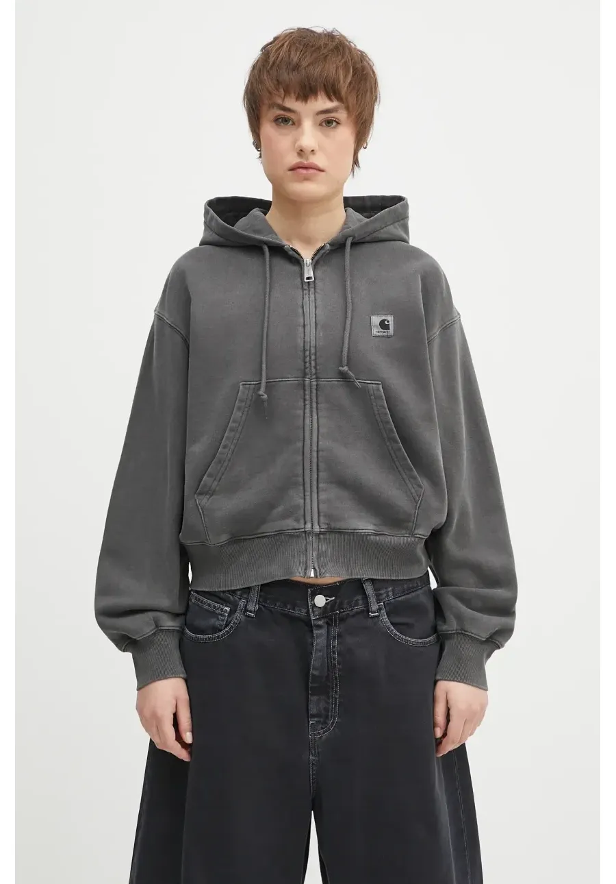obrazek 1 Carhartt WIP bluza bawełniana Hooded Nelson Jacket damska kolor szary z kapturem z aplikacją I033830