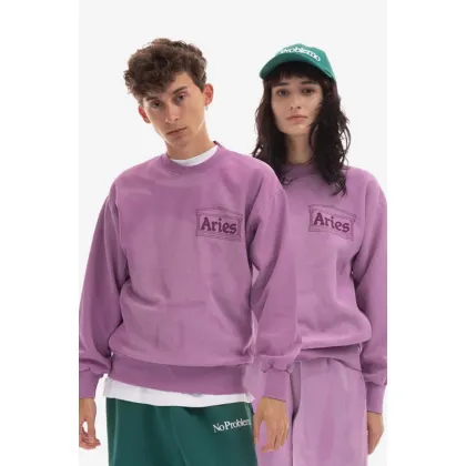 Zdjęcie Aries bluza bawełniana damska kolor fioletowy z nadrukiem Bluza Aries Sunbleached Cross Grain Temple Sweatshirt AR22200 IRIS AR22200-IRIS