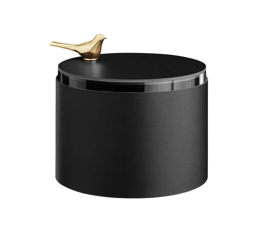 obrazek 1 Designerskie czarne skórzane pudełko zdobione ptaszkiem w kolorze złota