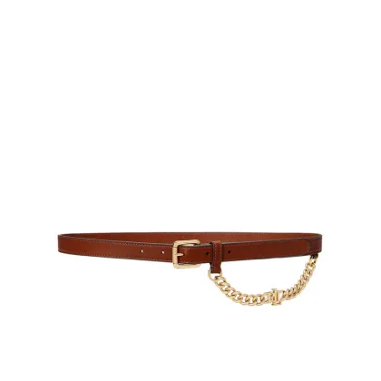 Zdjęcie LAUREN RALPH LAUREN Pasek Damski Logo-Chain Leather Skinny Belt 412968767001 Brązowy
