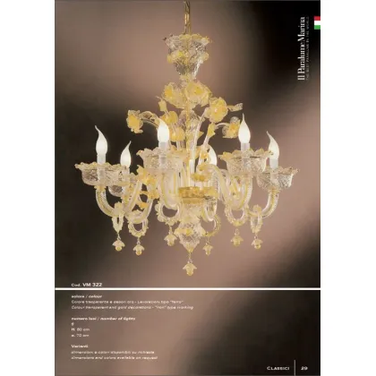 Zdjęcie Wyjątkowy 6-punktowy żyrandol w przezroczystym kolorze ze złotymi zdobieniami - Il Paralume Marina