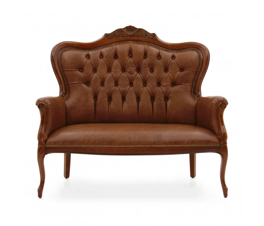 obrazek 2 Skórzana wygodna sofa 2-osobowa w stylu ludwikowskim - Sevensedie