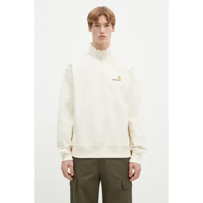 Zdjęcie Carhartt WIP bluza Half Zip American Script Sweat męska kolor beżowy z aplikacją I027014