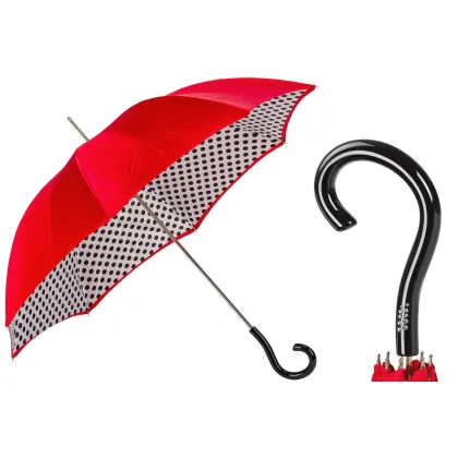 Zdjęcie Piękny nowoczesny czerwony parasol damski w czarne kropki – Pasotti
