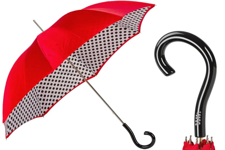 obrazek 1 Piękny nowoczesny czerwony parasol damski w czarne kropki – Pasotti