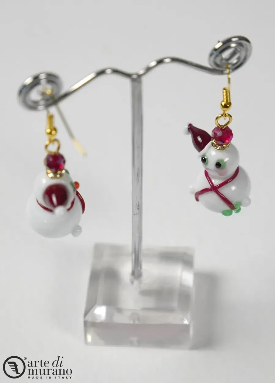obrazek 1 Luksusowe świąteczne kolczyki w kształcie bałwanka ze szkła Murano