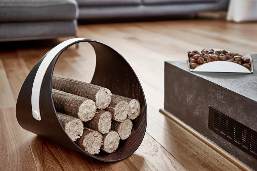 obrazek 3 Niepowtarzalny czarny stojak na drewno do kominka lub czasopisma