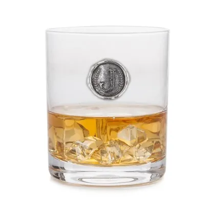 Zdjęcie Szklanka do whisky z cynowym emblematem z literą „J” - stylowy prezent
