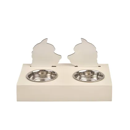 Zdjęcie Stylowy skórzany zestaw misek dla psa 40x22xH7,5 cm w kolorze waniliowym