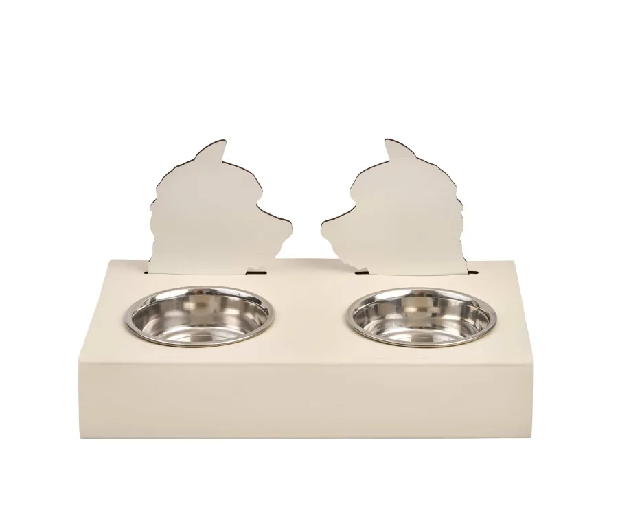 obrazek 1 Stylowy skórzany zestaw misek dla psa 40x22xH7,5 cm w kolorze waniliowym