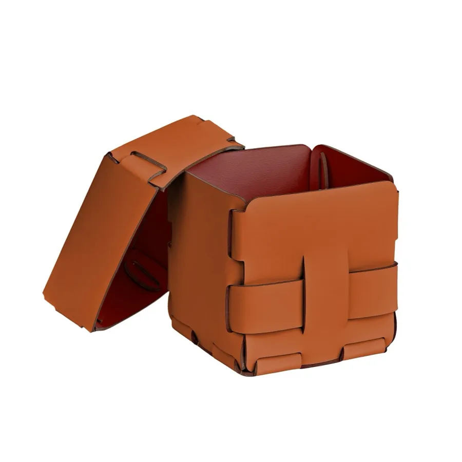 obrazek 2 Oryginalny koszyk Bottega 12x12xH13 cm w kolorze bursztynowym