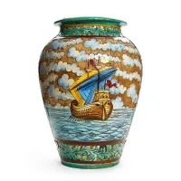 Zdjęcie Ceramiczny wazon na parasole z reliefem i dekoracją w kolorze granatowym z XX wieku