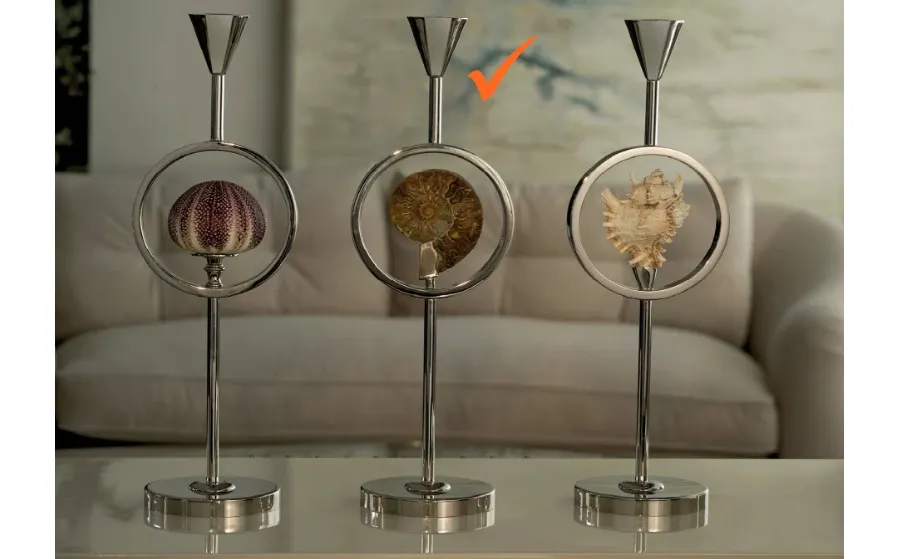 obrazek 1 Wyjątkowy świecznik z mosiądzu niklowanego i amonitem