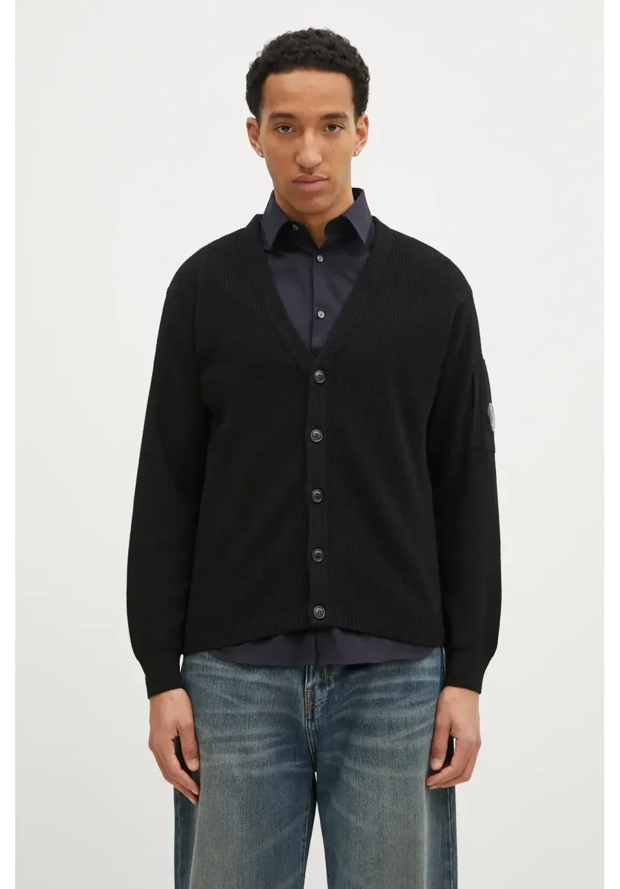 obrazek 1 C.P. Company kardigan wełniany Knitwear Cardigan In Re-Wool kolor czarny 17CMKN253A006595A