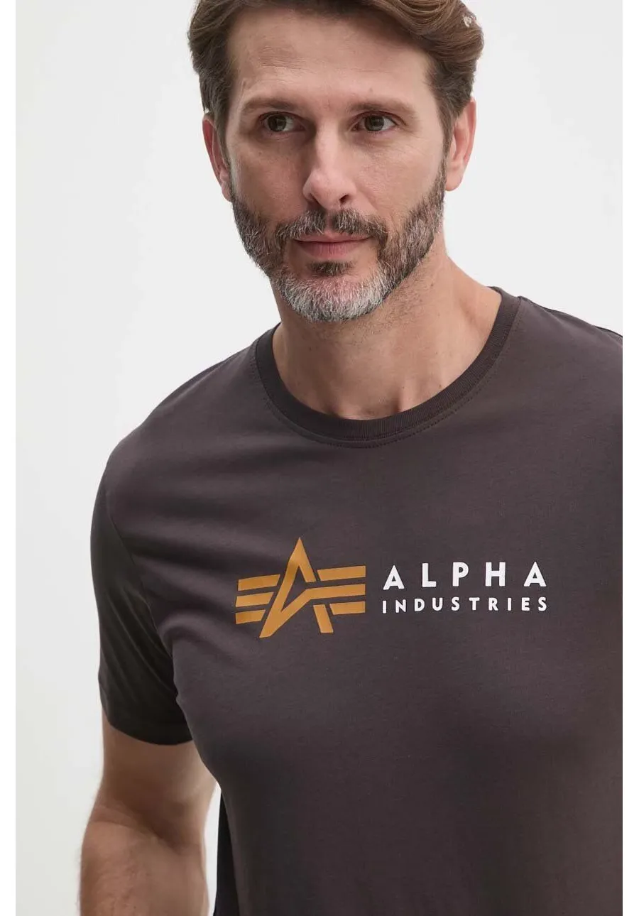 obrazek 1 Alpha Industries t-shirt bawełniany Label męski kolor brązowy z nadrukiem 118502