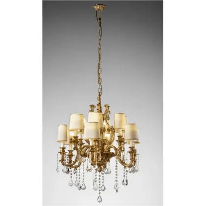 Zdjęcie Barokowy żyrandol z mosiądzu z wisiorkami z kryształu Asfour – Il Paralume Marina