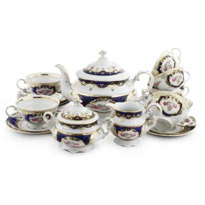 Zdjęcie Luksusowy 15-elementowy klasyczny komplet do herbaty zdobiony motywem róż – Leander