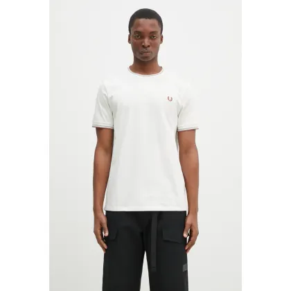 Zdjęcie Fred Perry t-shirt bawełniany męski kolor beżowy gładki M1588.Y20