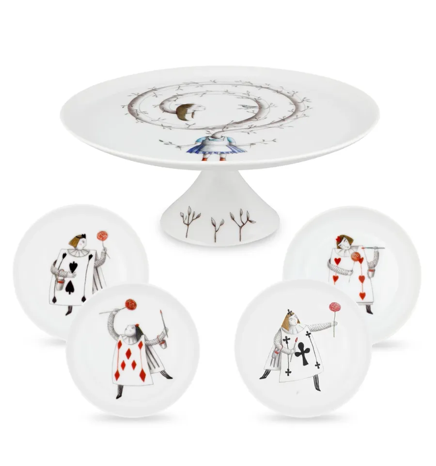 Porcelain set of cake stand and 4 plates from the Tea with