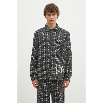 Zdjęcie PLEASURES koszula z domieszką wełny Cross Work Shirt kolor szary regular z kołnierzykiem klasycznym P24F036