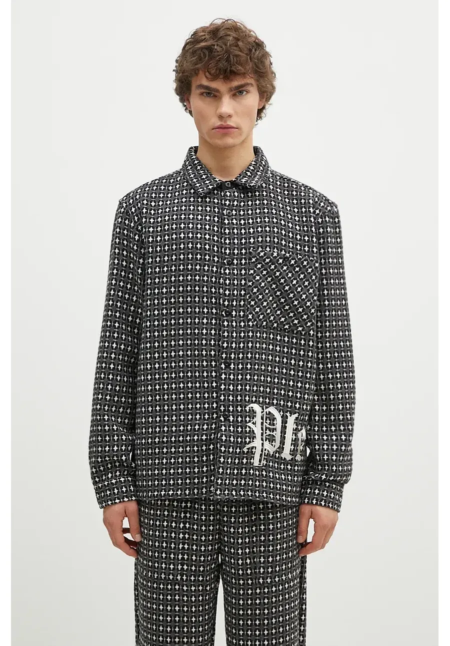 obrazek 1 PLEASURES koszula z domieszką wełny Cross Work Shirt kolor szary regular z kołnierzykiem klasycznym P24F036